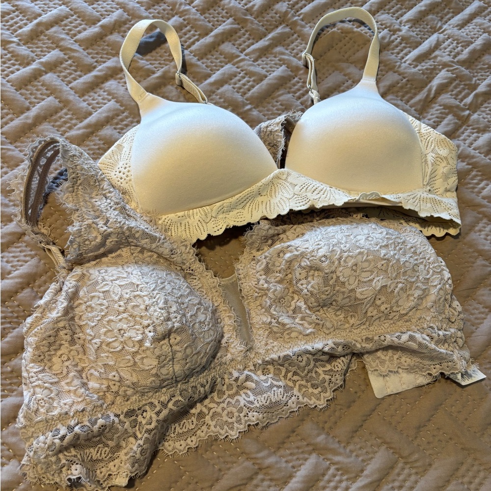 Aerie Lace Bralette Duo - Cream and Beige
